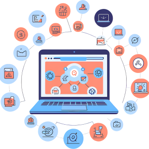Illustration of a laptop with affiliate marketing icons and text "Affiliate Marketing Definition"