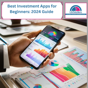 Best investment apps for beginners displayed on a smartphone with stock charts.