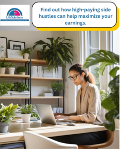 Person working on a laptop managing a high-paying side hustle in a home office.