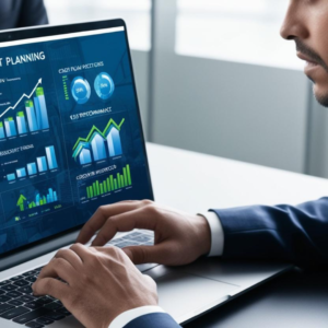 "A business professional analyzing financial reports and charts, implementing best practices for financial planning in business to ensure growth and stability."