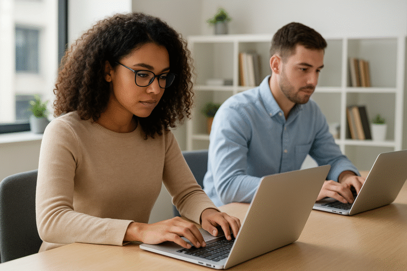 Young adults reviewing investment portfolios