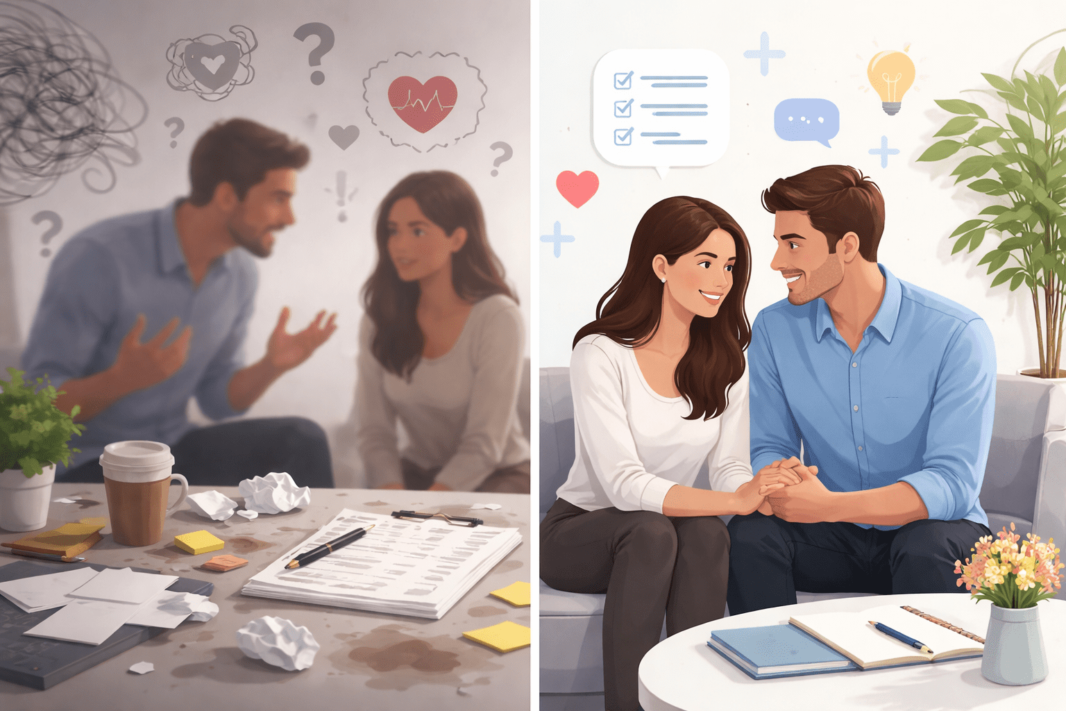 Marriage clarity versus confusion visual showing relationship tension on one side and understanding on the other
